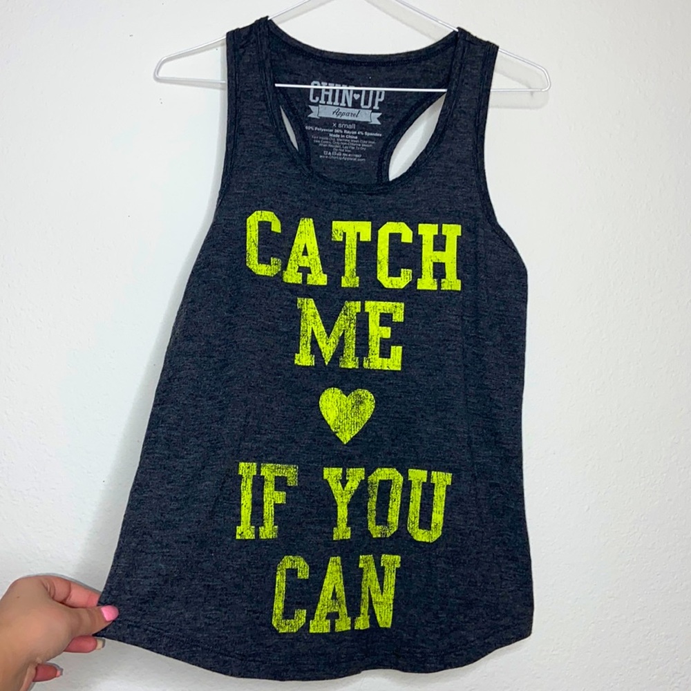 ‘Catch Me If You Can’ Racerback Graphic Workout Tee